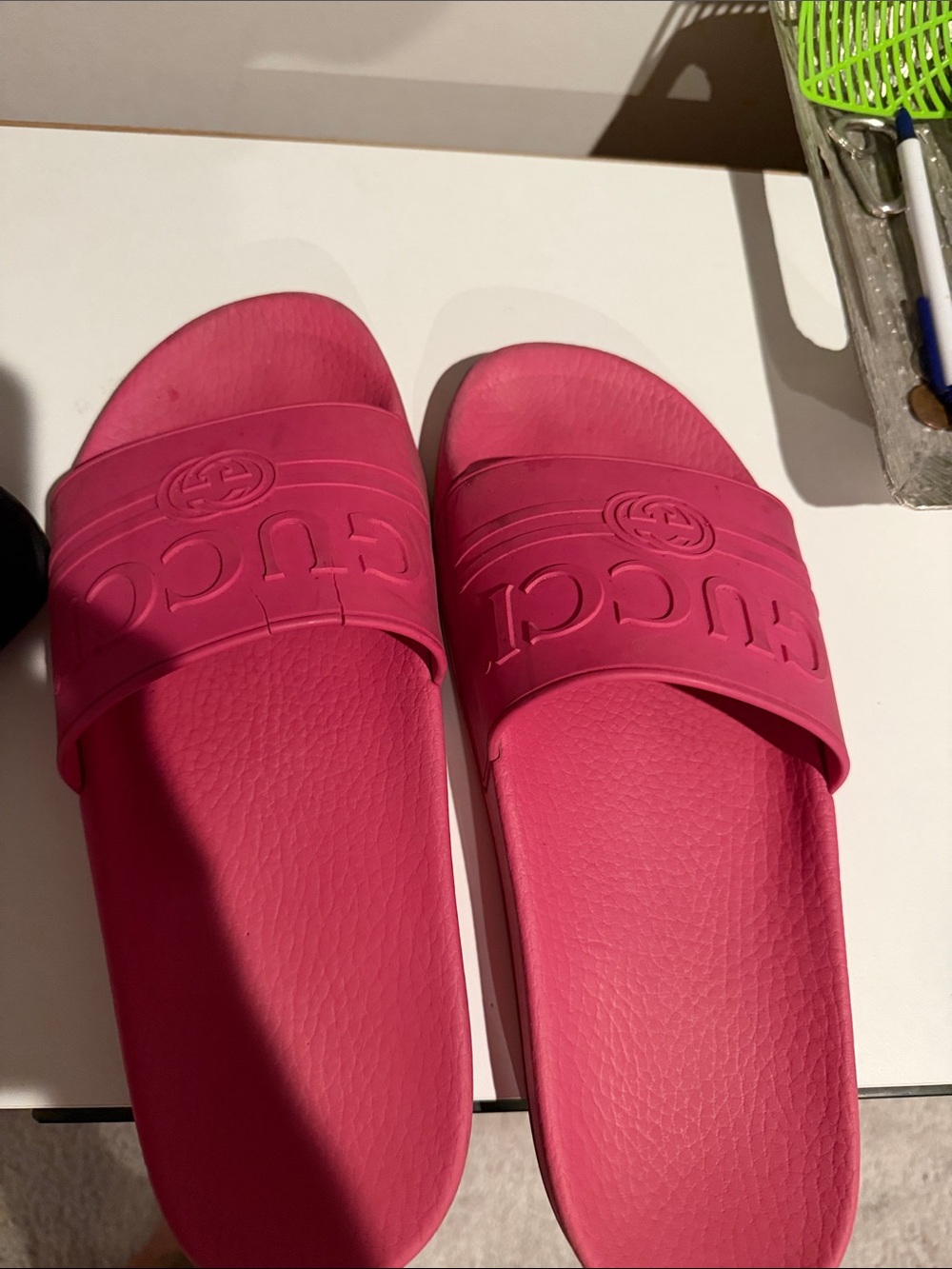 Gucci Hot Pink Logo Rubber Slide Sandals